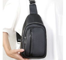 Чоловіча шкіряна сумка-бананка на одне плече 18х32х7, рюкзак слінг для телефону та дрібниці TIDING BAG 83228 чорний