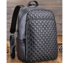 Рюкзак мужской кожаный 30х41х15, городской наплечник для ноутбука и документов Tiding Bag 63989 черный