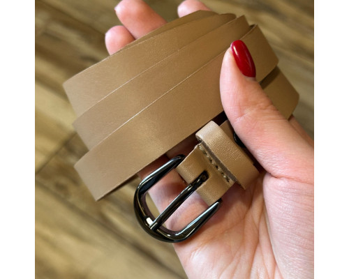 Шкіряний жіночий ремінь в бежевому кольорі 3334