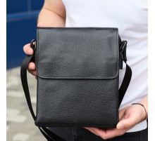 Сумка месенджер 21.5x25x7 шкіряна барсетка для чоловіків Tiding Bag 35775 чорна