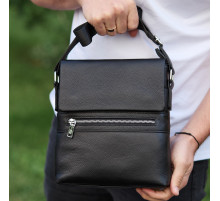 Чоловіча барсетка 23х26х6, месенджер через плече шкіряний Tiding Bag 80471 чорний
