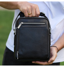 Чоловіча сумка-барсетка через плече з ручкою 21х26х6 сумка месенджер шкіряна Tiding Bag M616932 чорна