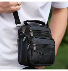 Чоловіча сумка-барсетка шкіряна 17x21x9, сумочка планшет для гаджетів Tiding Bag 32051 чорна