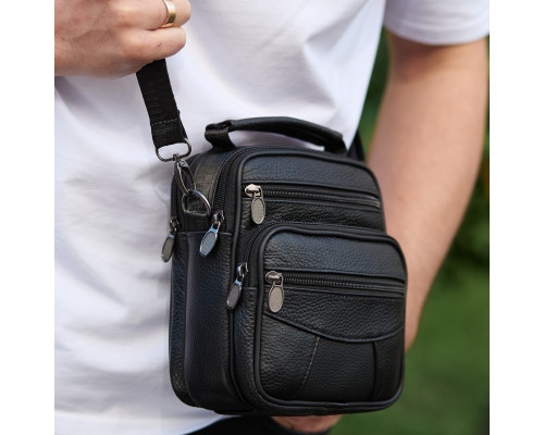 Чоловіча сумка-барсетка шкіряна 17x21x9, сумочка планшет для гаджетів Tiding Bag 32051 чорна