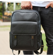 Стильний чоловічий шкіряний рюкзак 40х30х17, практичний аксесуар для ноутбука та документів, чорний
