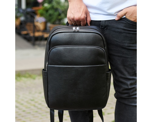 Универсальный мужской рюкзак из кожи 41х31х16, удобный рюкзак для ноутбука и документов, черный
