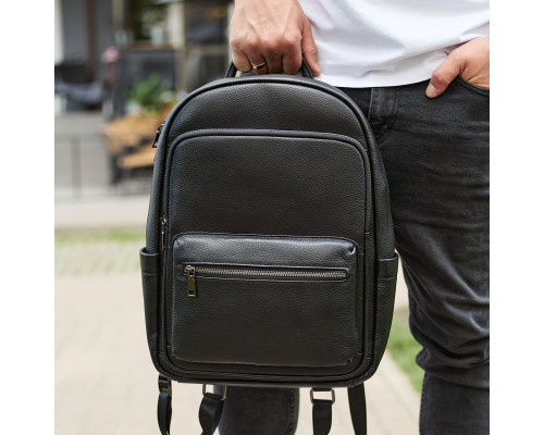 Чоловічий шкіряний рюкзак 41х31х16, універсальний міський наплічник для роботи та поїздок, офісна чоловіча сумка, чорний