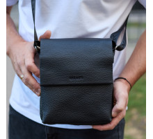 Шкіряний месенджер для чоловіка 23х19х7, барсетка через одне плече, сумка для документів, чорна