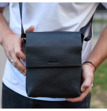 Шкіряний месенджер для чоловіка 23х19х7, барсетка через одне плече, сумка для документів, чорна