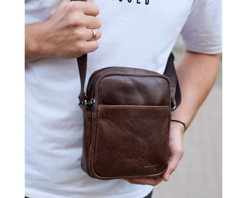 Чоловічий месенджер через плече 20х16х6, сумка планшетка для міста, барсетка для телефону, коричнева