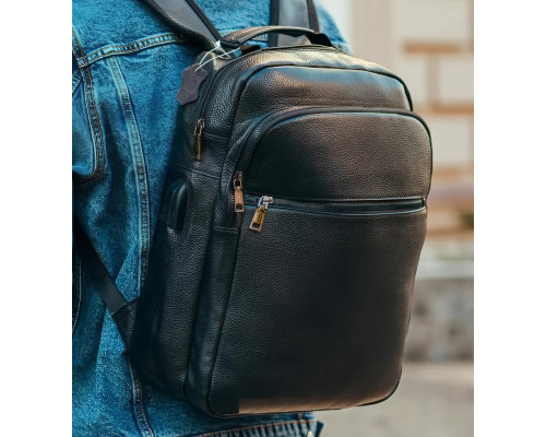 Рюкзак шкіряний для чоловіка 29х40х15, чорний колір