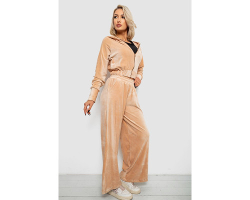 Спортивный костюм женский велровый, цвет бежевый, 257R4125