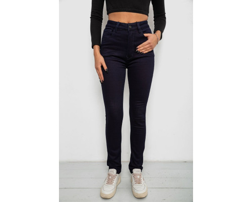 Джинсы женские однотонные на флисе, цвет темно-синий, 244RS021