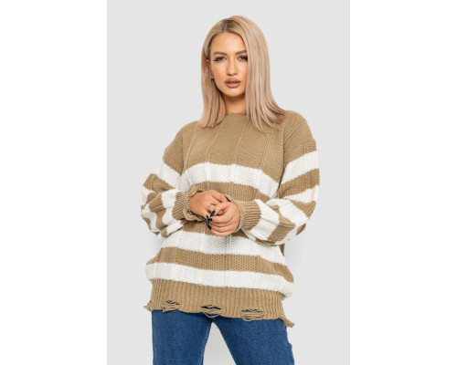 Свитер женский в полоску, цвет бежево-белый, 244RA111