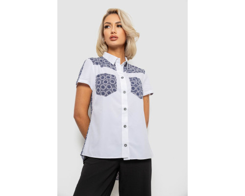 Рубашка классическая с принтом, цвет сине-белый, 230R7214-1