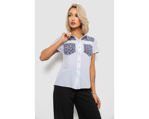 Рубашка классическая с принтом, цвет белый, 230R7214-1