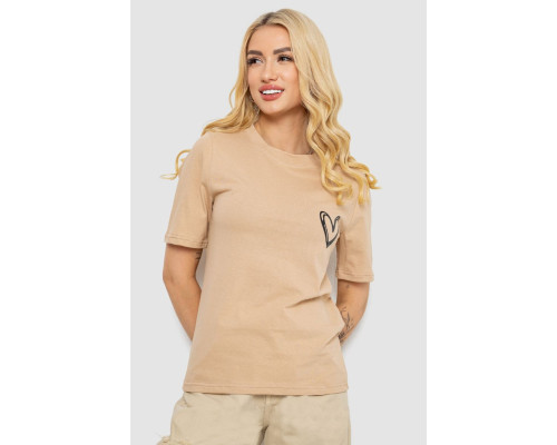 Жіноча футболка з принтом, колір бежевий, 241R128