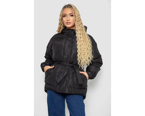 Куртка женская демисезонная с поясом, цвет черный, 207R2023