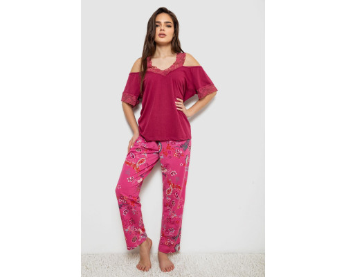 Пижама женская с принтом, цвет бордовый, 243R1600-015