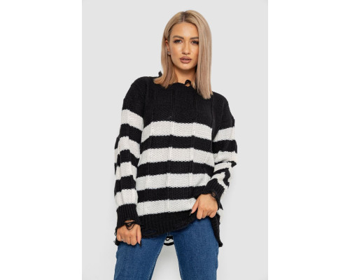 Свитер женский в полоску, цвет черно-белый, 244RA111