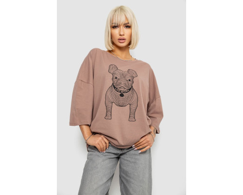 Футболка женская с принтом, цвет мокко, 244R3008