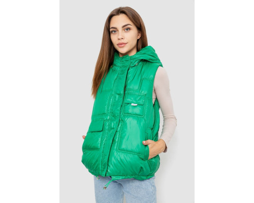 Жилет жіночий однотонний з капюшоном, колір зелений, 244R810