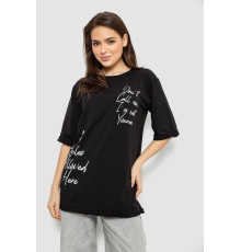 Футболка жіноча з принтом 0, колір чорний, 244R1024-1