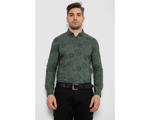 Рубашка мужская с принтом стрейч, цвет хаки, 214R1024