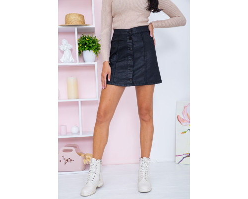Джинсовая мини-юбка, черного цвета, на пуговицах, 164R101