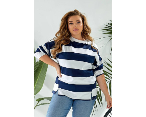 Світшот жіночий в смужку, колір біло-синій, 257R332-2