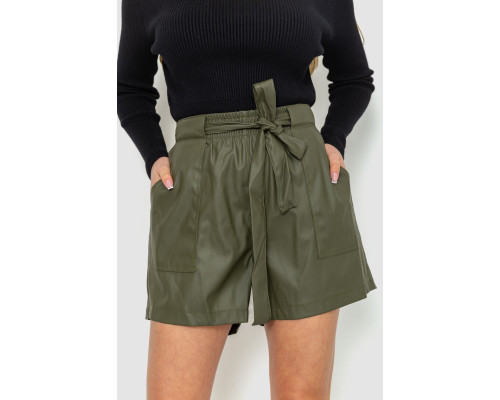 Шорти жіночі з екошкіри, колір хакі, 102R295-1