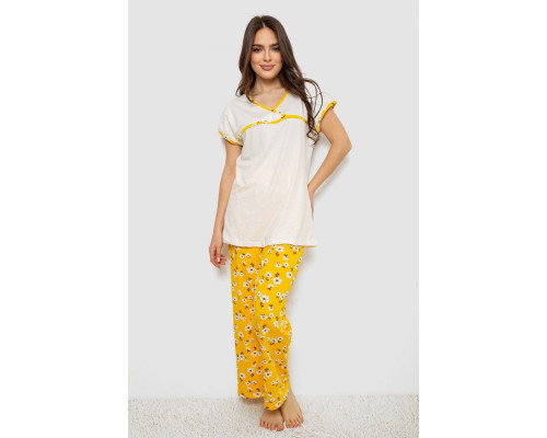 Жіноча піжама з принтом, колір молочний, 243R1600-002