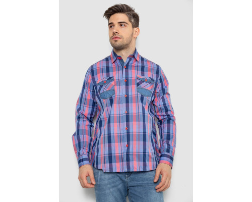 Рубашка мужская в клеточку, цвет голубой, 214R0746