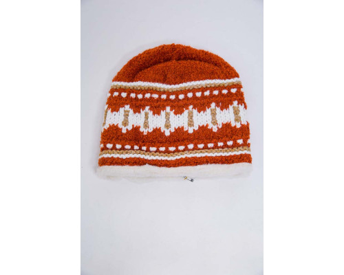 Дитяча шапка, теракотового кольору з узором, 167R7781