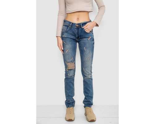 Джинси жіночі рвані, колір синій, 244R0587