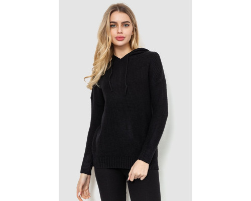 Кофта-батник женская с капюшоном, цвет черный, 244R2029