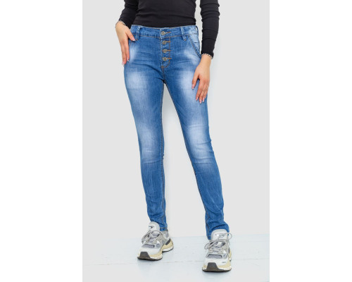 Джинсы женские с потертостями, цвет синий, 244RS08