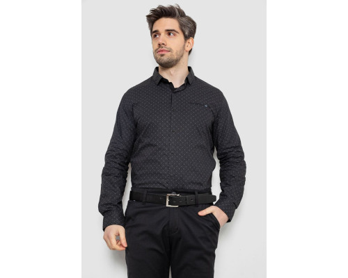 Сорочка чоловіча однотонна з принтом, колір чорний, 186R2008