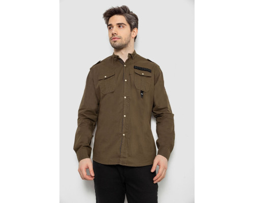 Сорочка чоловіча однотонна з принтом, колір хакі, 186R02