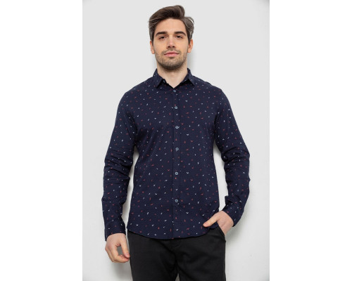 Чоловіча сорочка однотонна з принтом, колір синій, 186R6917-6