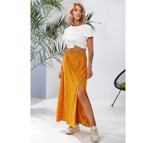 Спідниця софт із квітковим принтом, колір гірчичний, 257R11