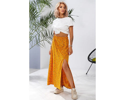 Юбка софт с цветочным принтом, цвет горчичный, 257R11