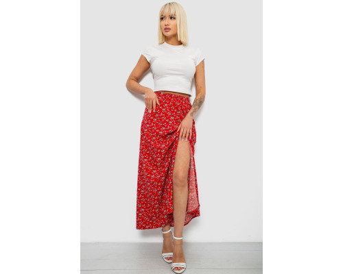Спідниця софт із квітковим принтом, колір червоний, 257R11