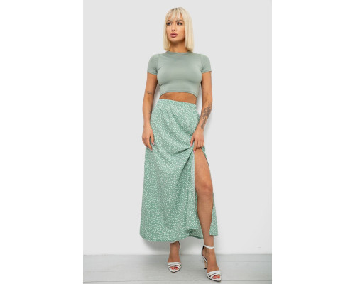 Спідниця софт однотонна в горошок, колір оливковий, 257R11-1