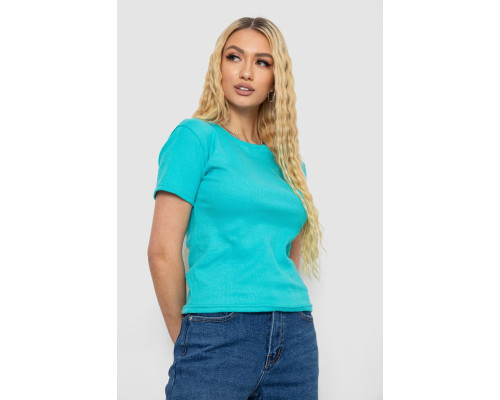 Футболка женская в рубчик, цвет бирюзовый, 238R123-1
