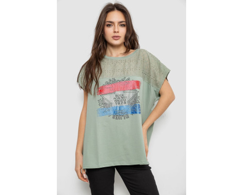 Футболка жіноча з принтом, колір оливковий, 244RW532
