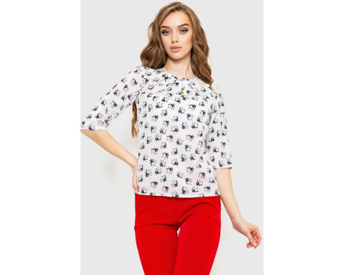 Блуза с принтом, цвет молочно-черный, 230R1121