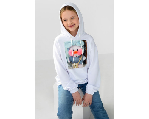 Худи детский двухнитка с принтом, цвет белый, 102R1526