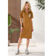 Сукня-поло однотонна з принтом, колір коричневий, 257R49