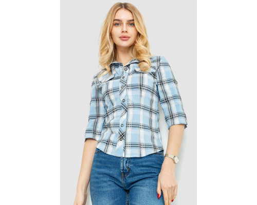 Рубашка женская в клетку, цвет серо-голубой, 230R063